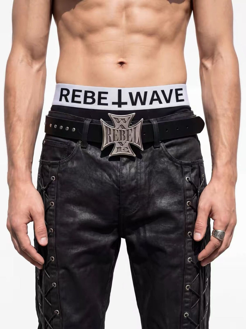 REBEL WAVE 26ss Cross Studded Leather Belt Punk Vintage Cowhide Waist