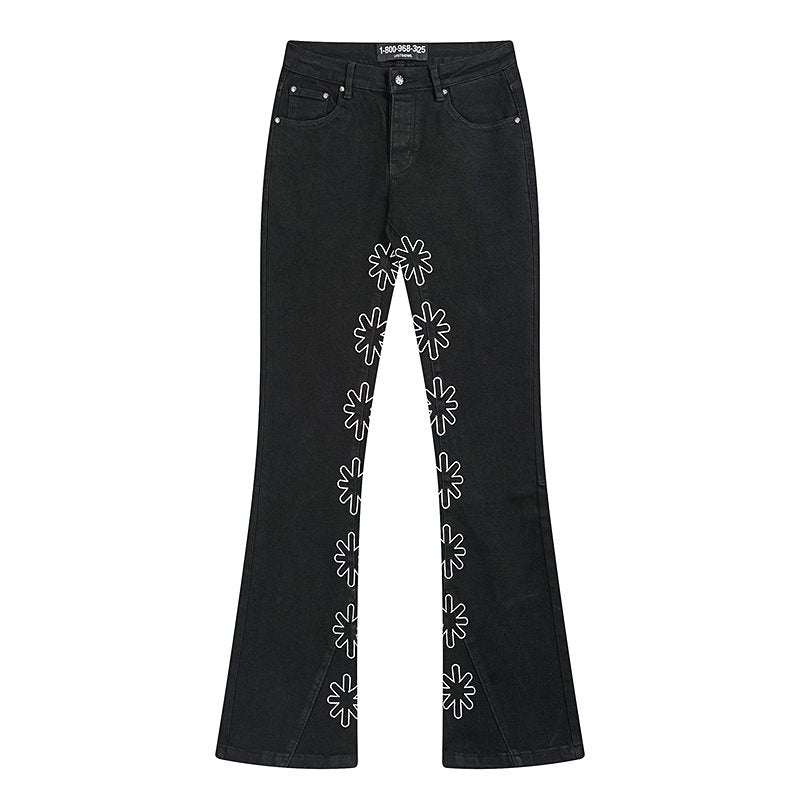 LOSTSHDWS Floral Embroidered Flared Jeans