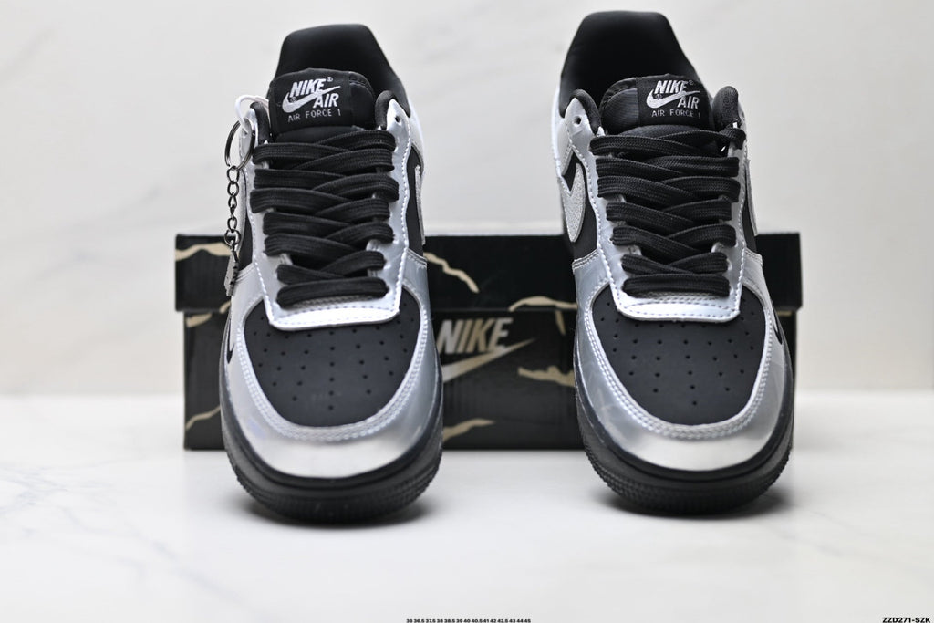 Nike Air Force 1 Low Black Silver Gray Unisex Sneakers Style 03