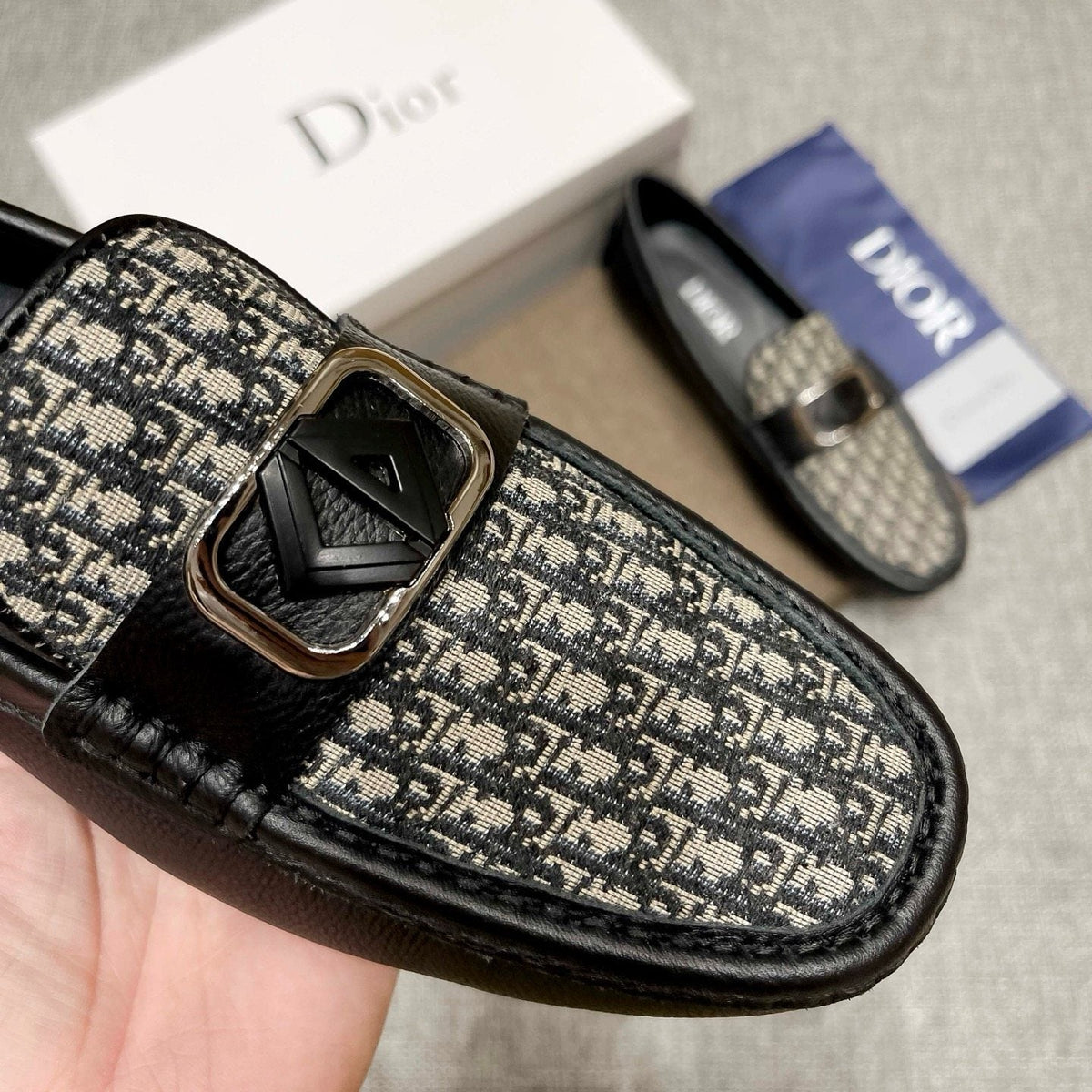 Dior Men's Gray Patterned Loafers