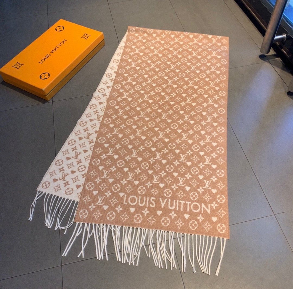 Louis Vuitton Tan and Cream Fringe Scarf