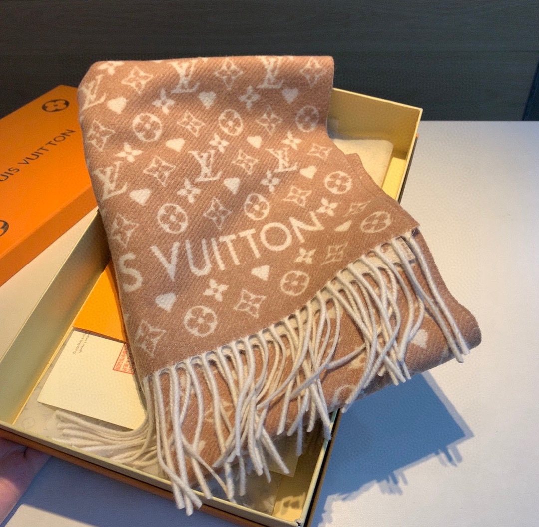 Louis Vuitton Tan and Cream Fringe Scarf