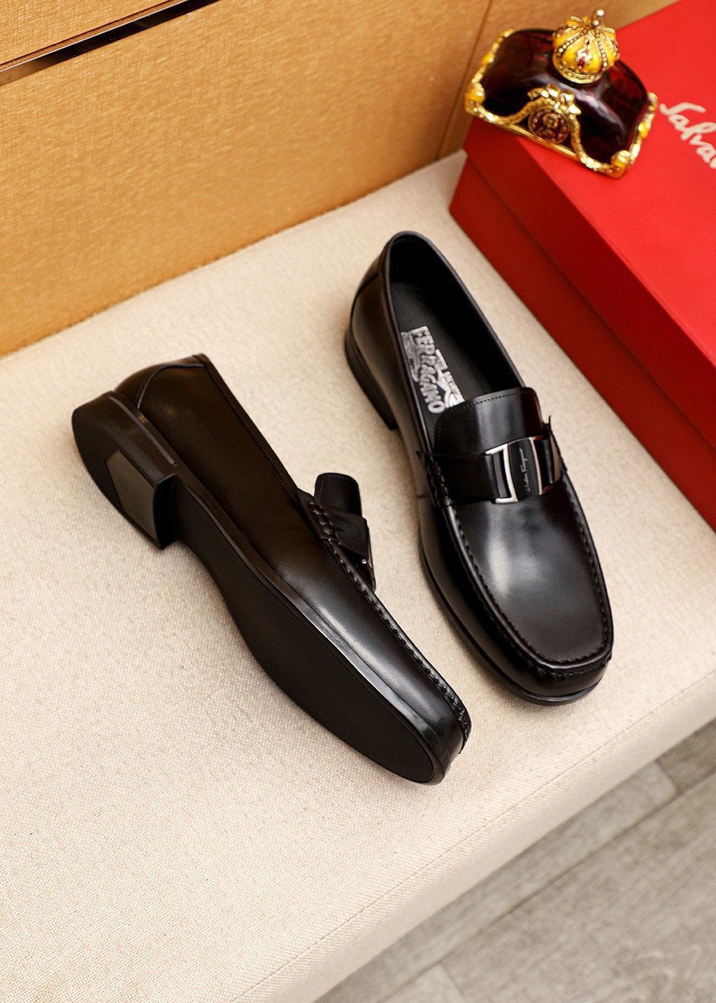 Ferragamo Black Buckle Loafers - Smooth Leather Upper, Rubber Outsole