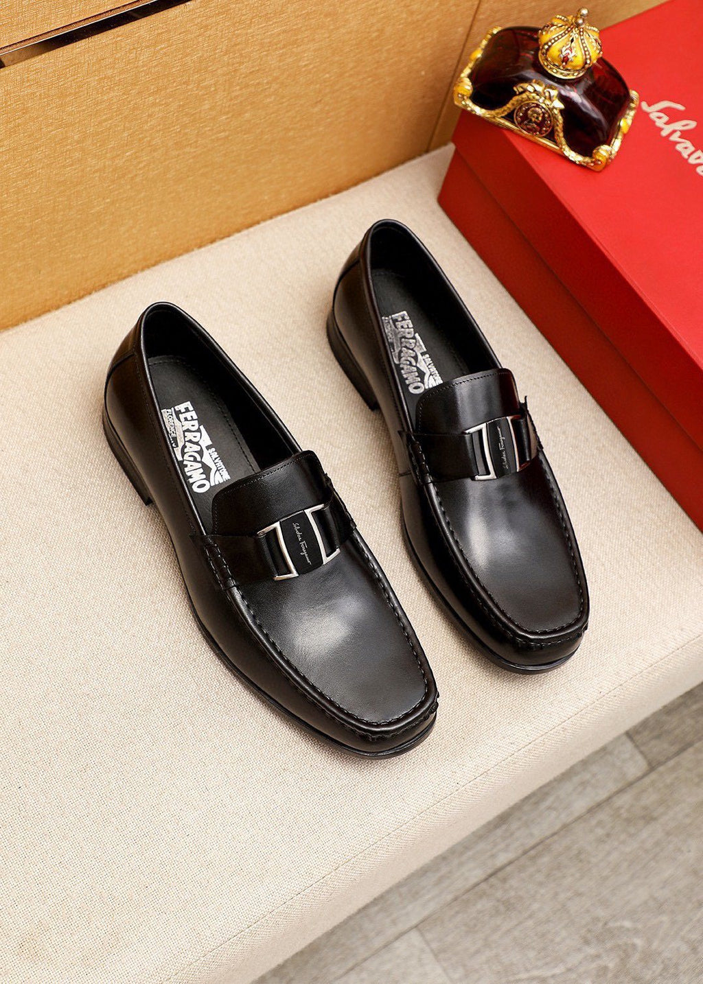 Ferragamo Black Buckle Loafers - Smooth Leather Upper, Rubber Outsole
