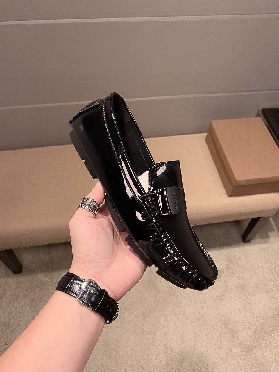 Ferragamo Black Patent Leather Loafers