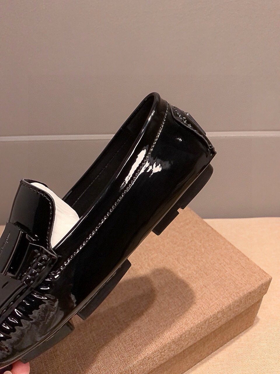 Ferragamo Black Patent Leather Loafers
