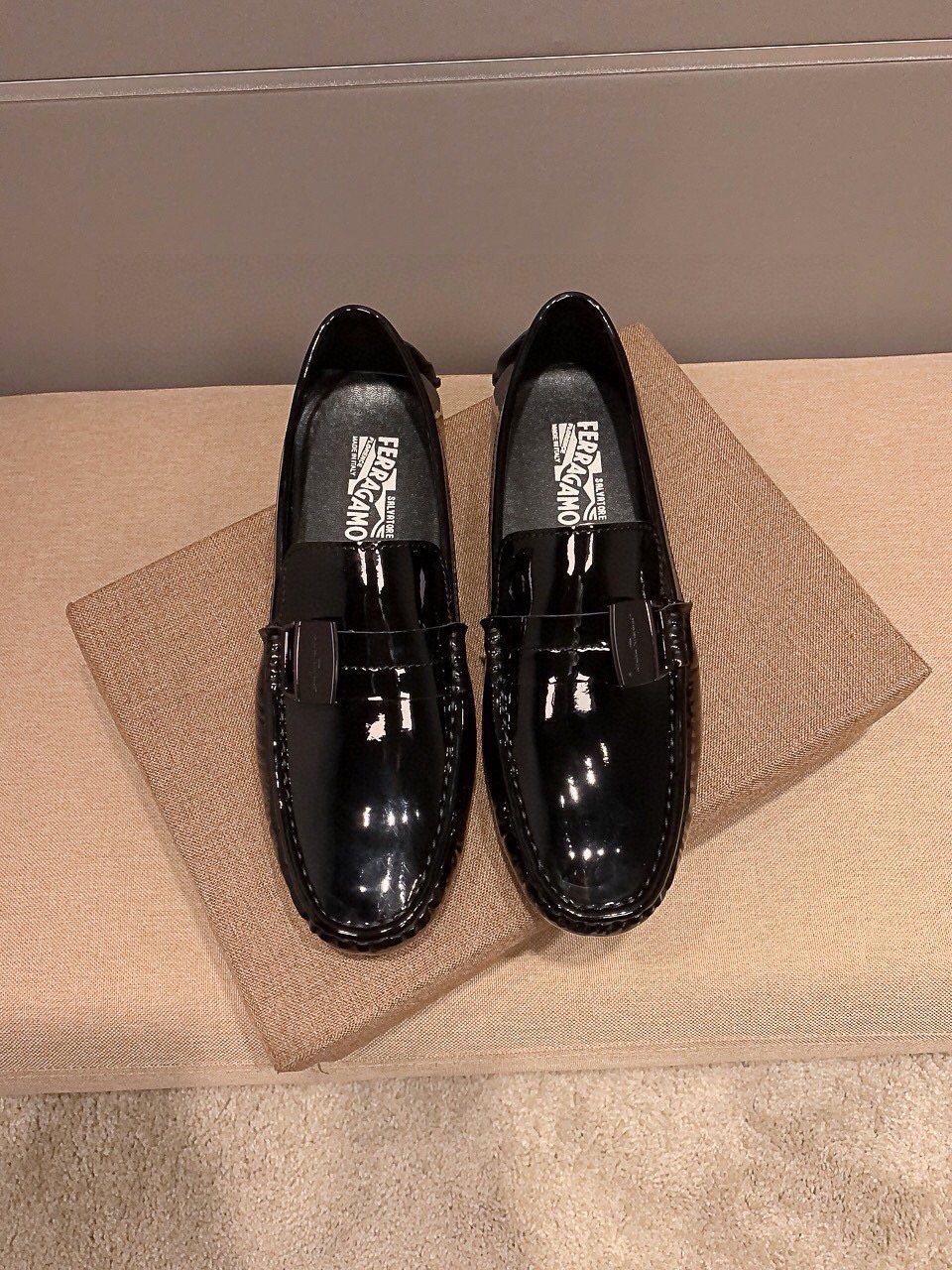 Ferragamo Black Patent Leather Loafers