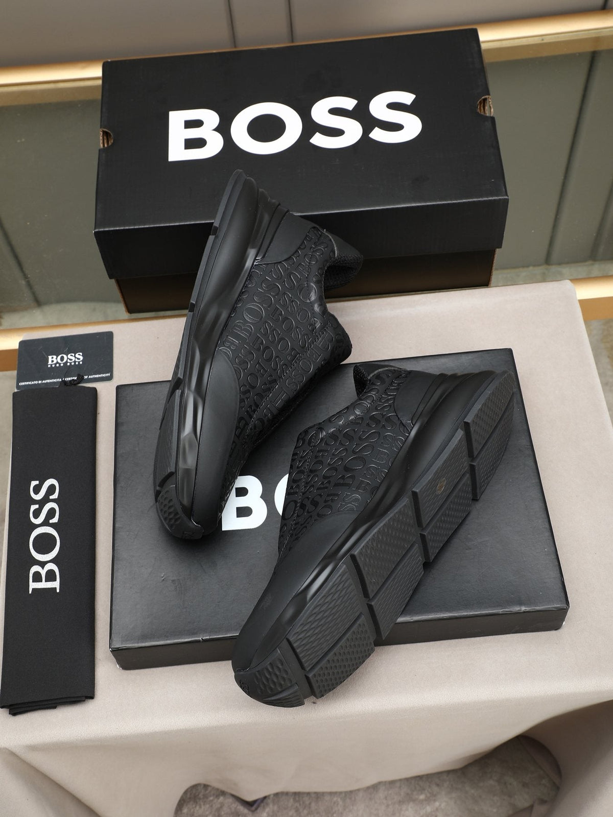 BOSS Men's Black Logo Slip-On Sneakers