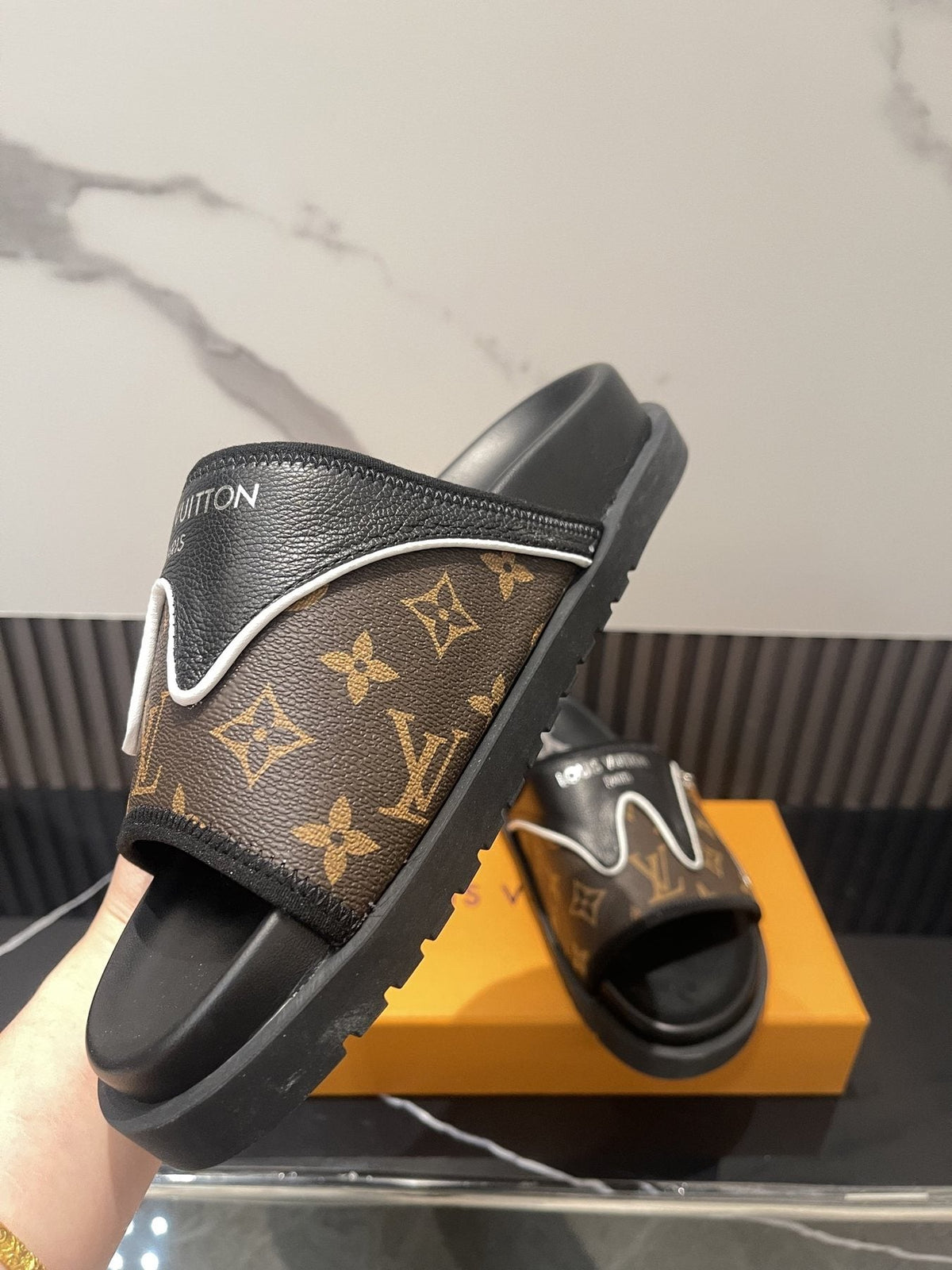 Louis Vuitton Brown Monogram Slide Sandals