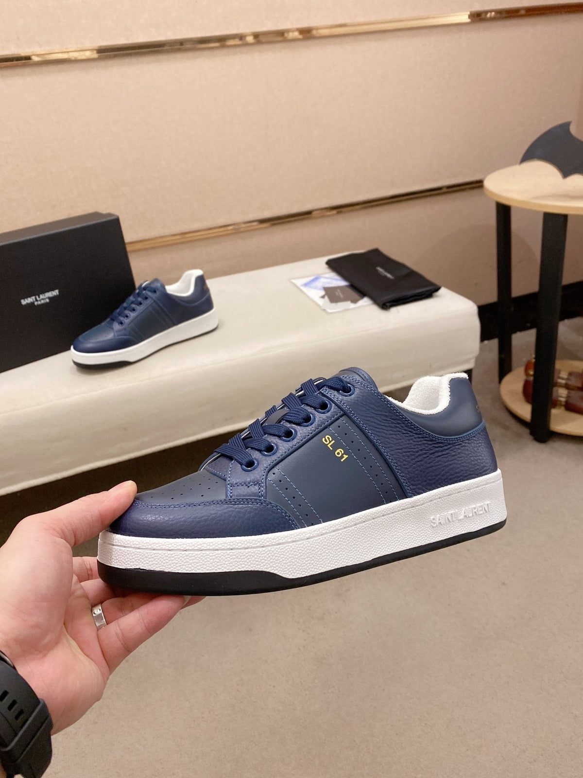 Saint Laurent SL 61 Navy Blue and White Sneakers
