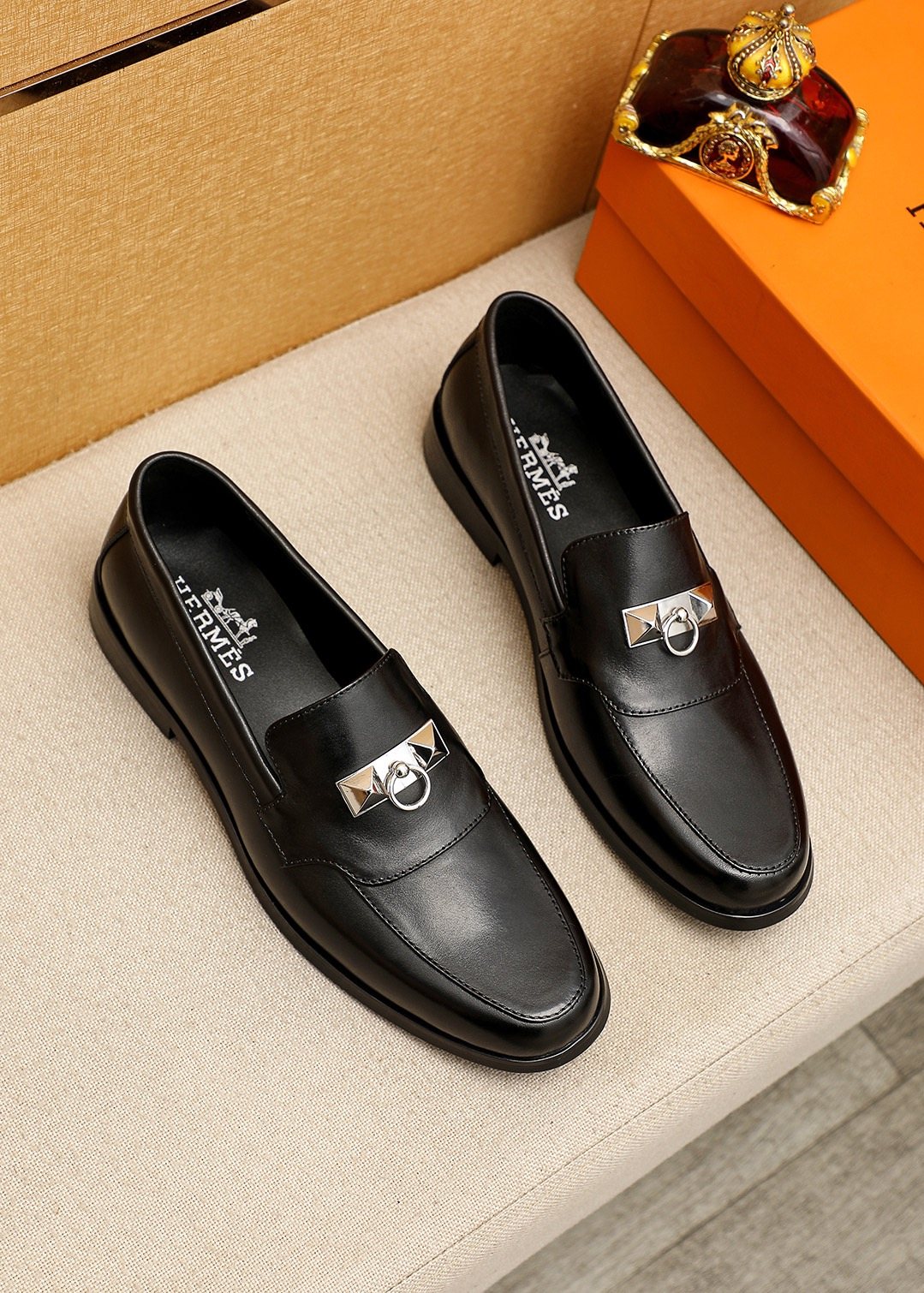 Hermès Black Hardware Slip-On Shoes