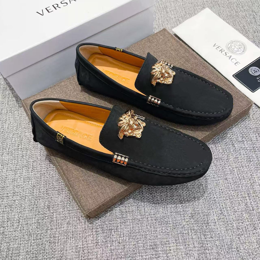 Versace Men's Black Gold Medusa Loafers