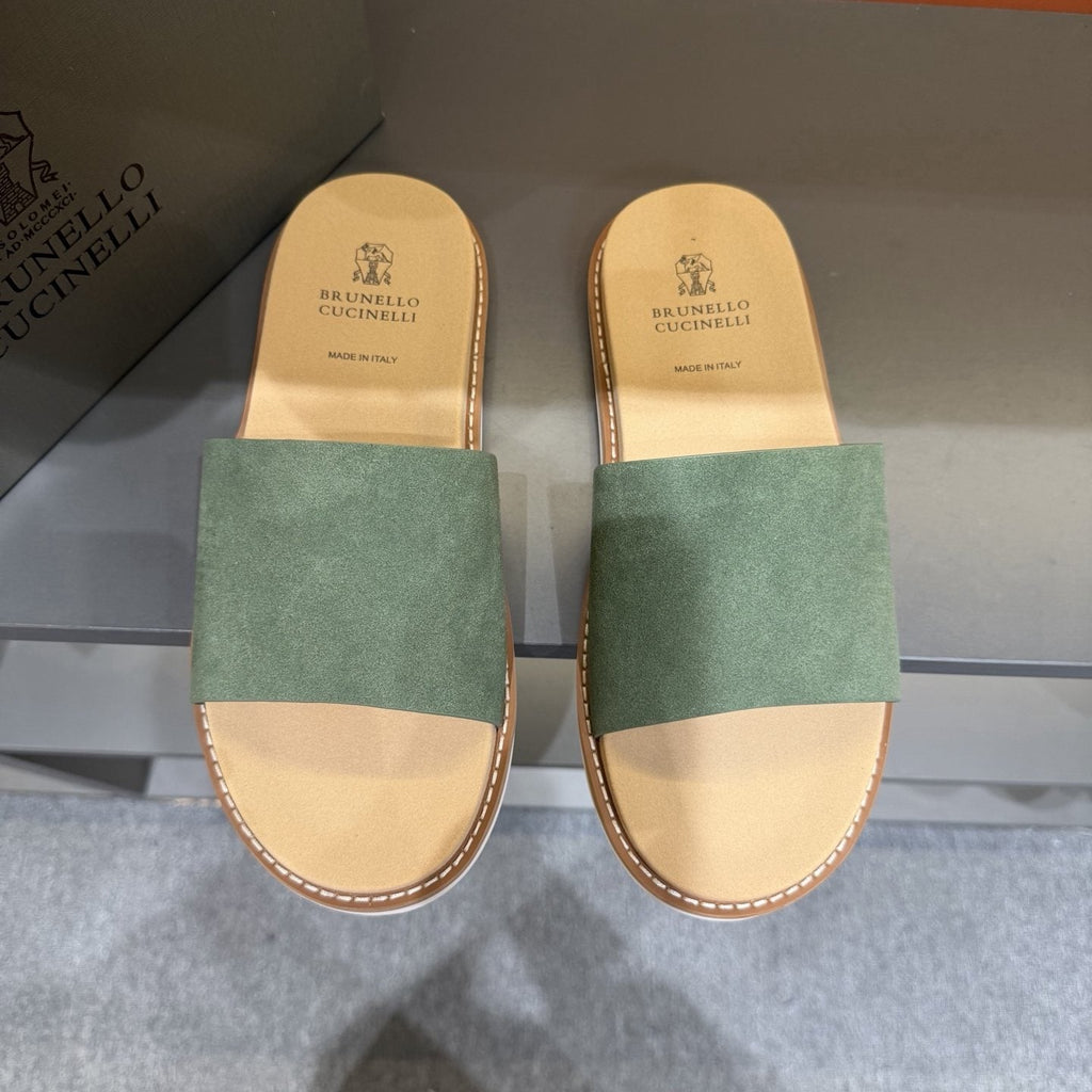 Brunello Cucinelli Men's Sage Green Slide Sandals
