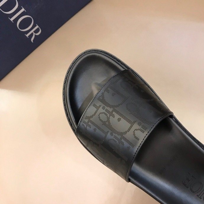 Dior Men's Black Embossed Strap Slide Sandals
