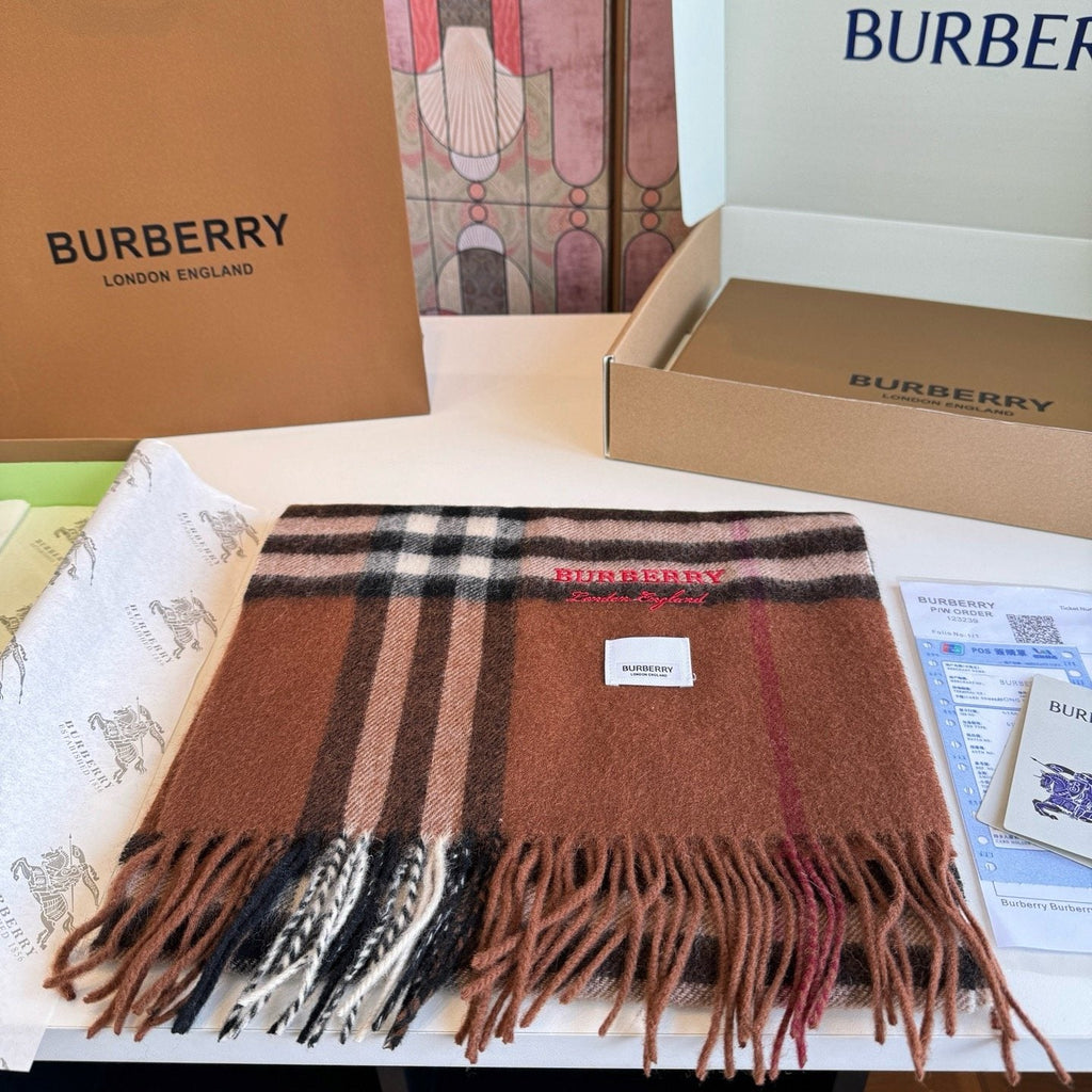 Burberry Brown Plaid Fringed Scarf