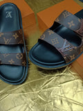 Louis Vuitton Monogram Double-Strap Slide Sandals - Dark Brown and Black