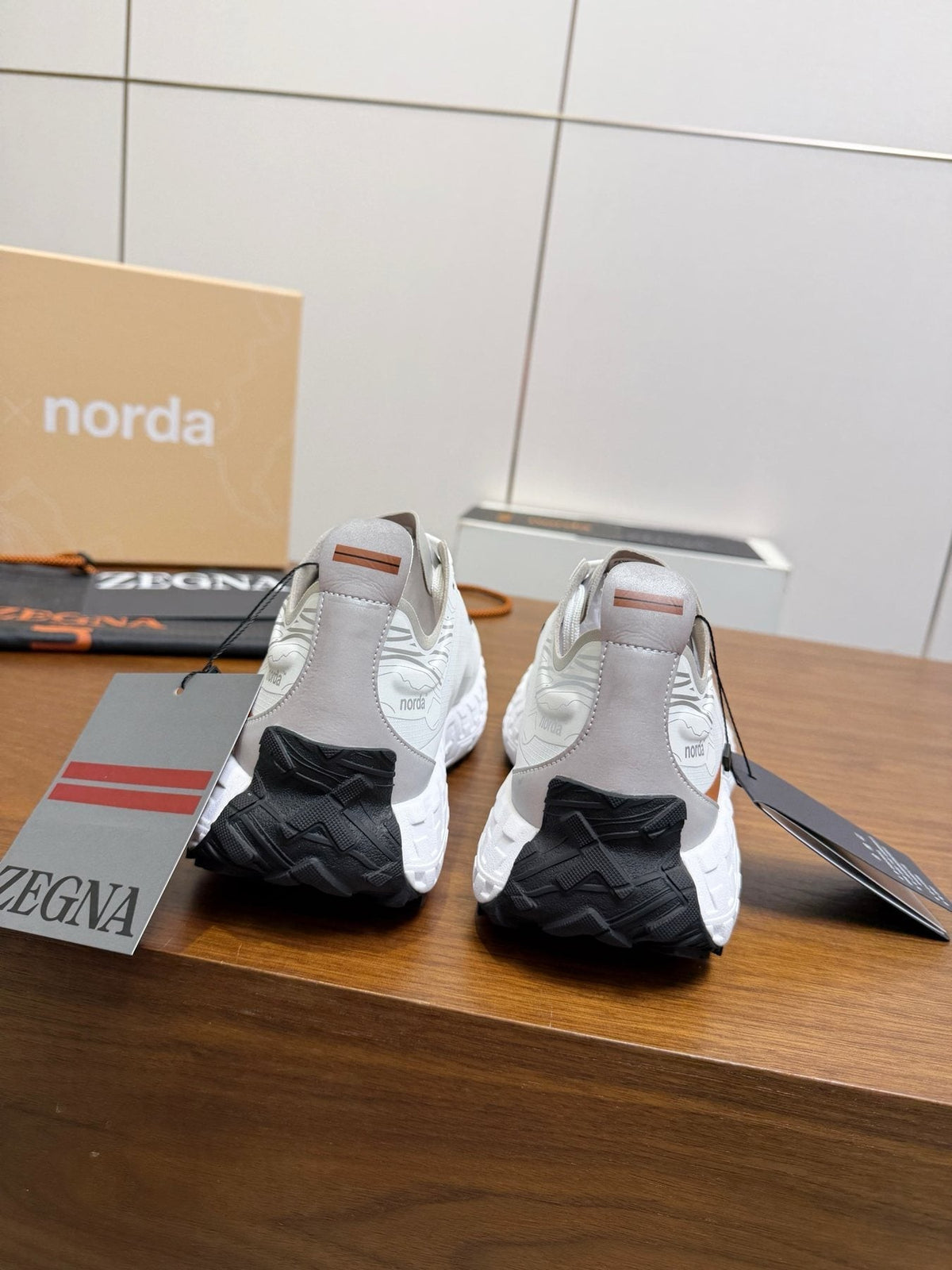Zegna White Gray Brown Running Shoes