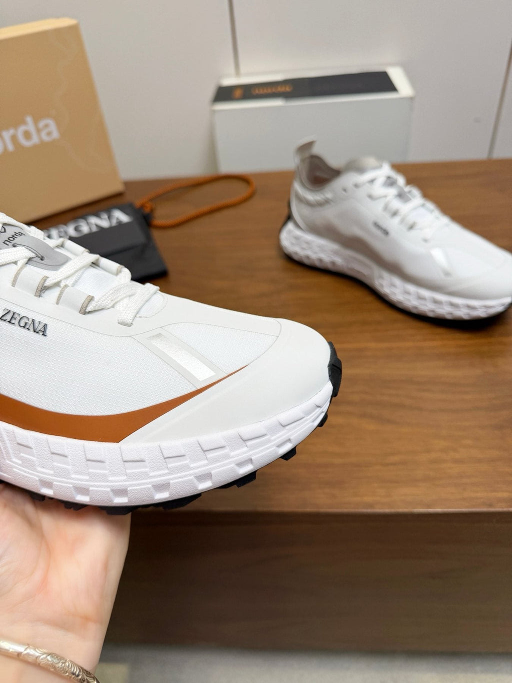 Zegna White Gray Brown Running Shoes