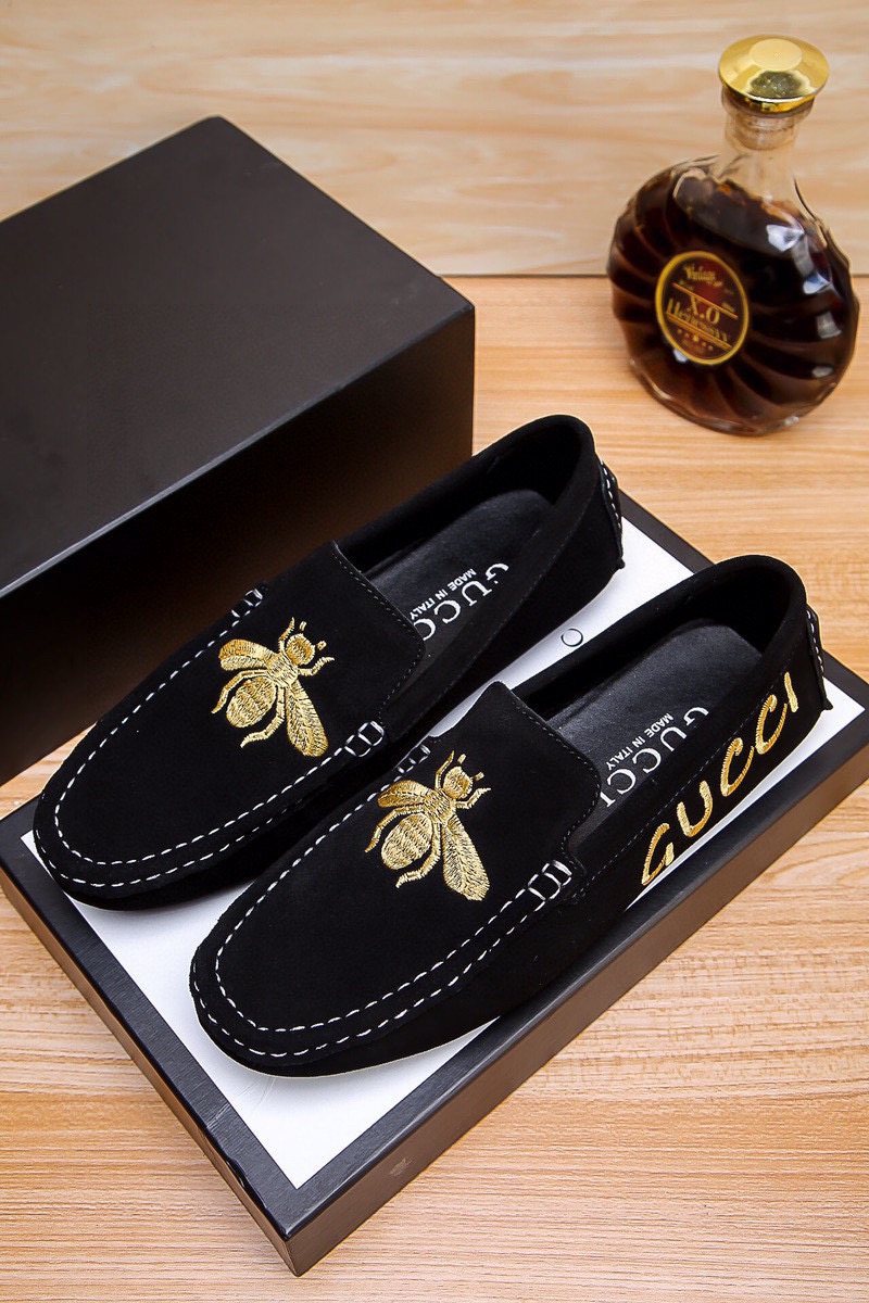 Gucci Black Loafers with Gold Bee Motifs