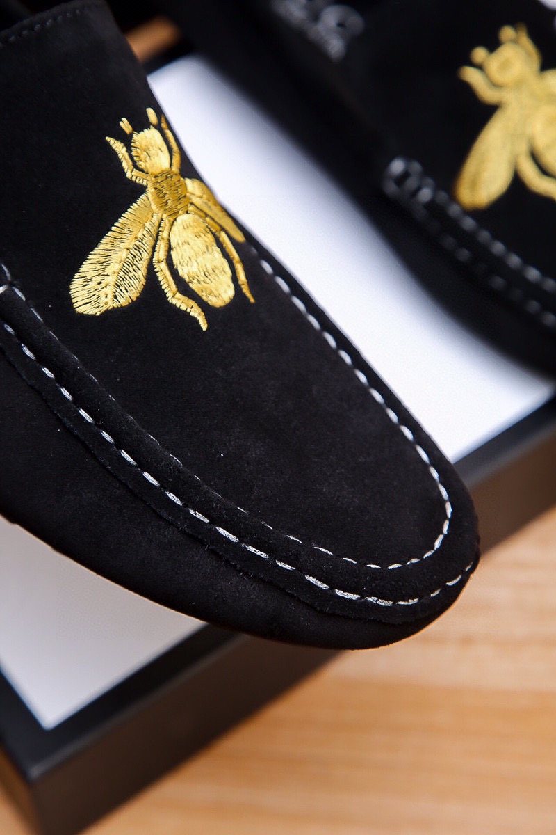 Gucci Black Loafers with Gold Bee Motifs