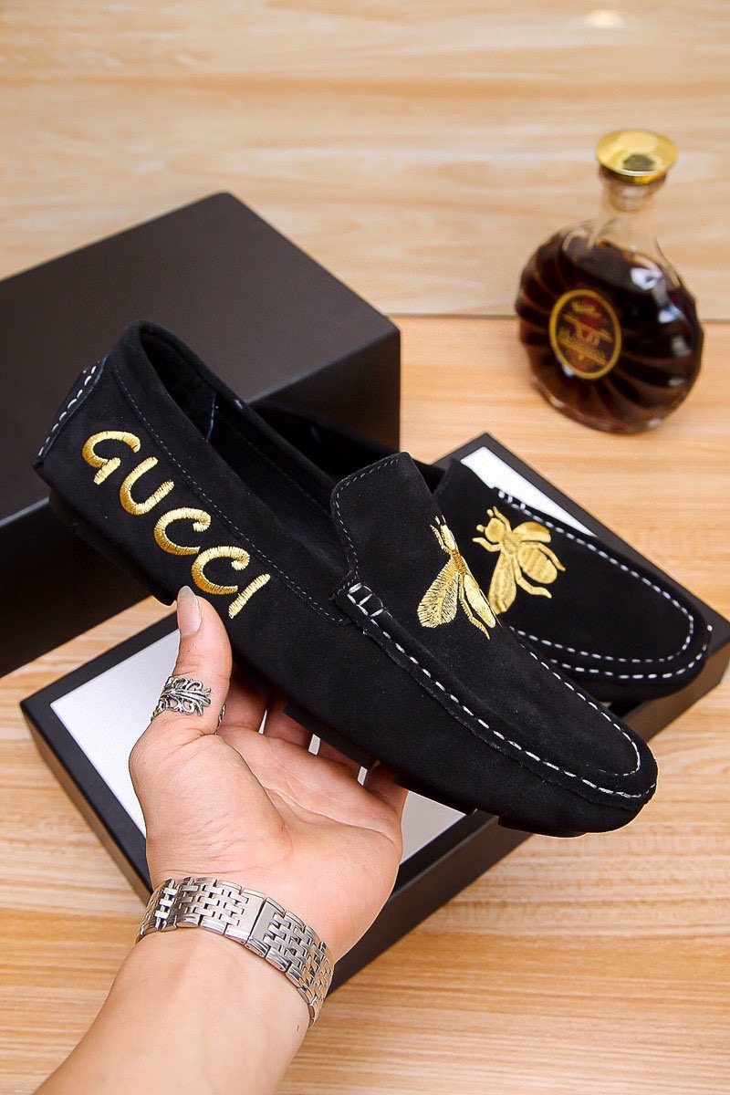Gucci Black Loafers with Gold Bee Motifs