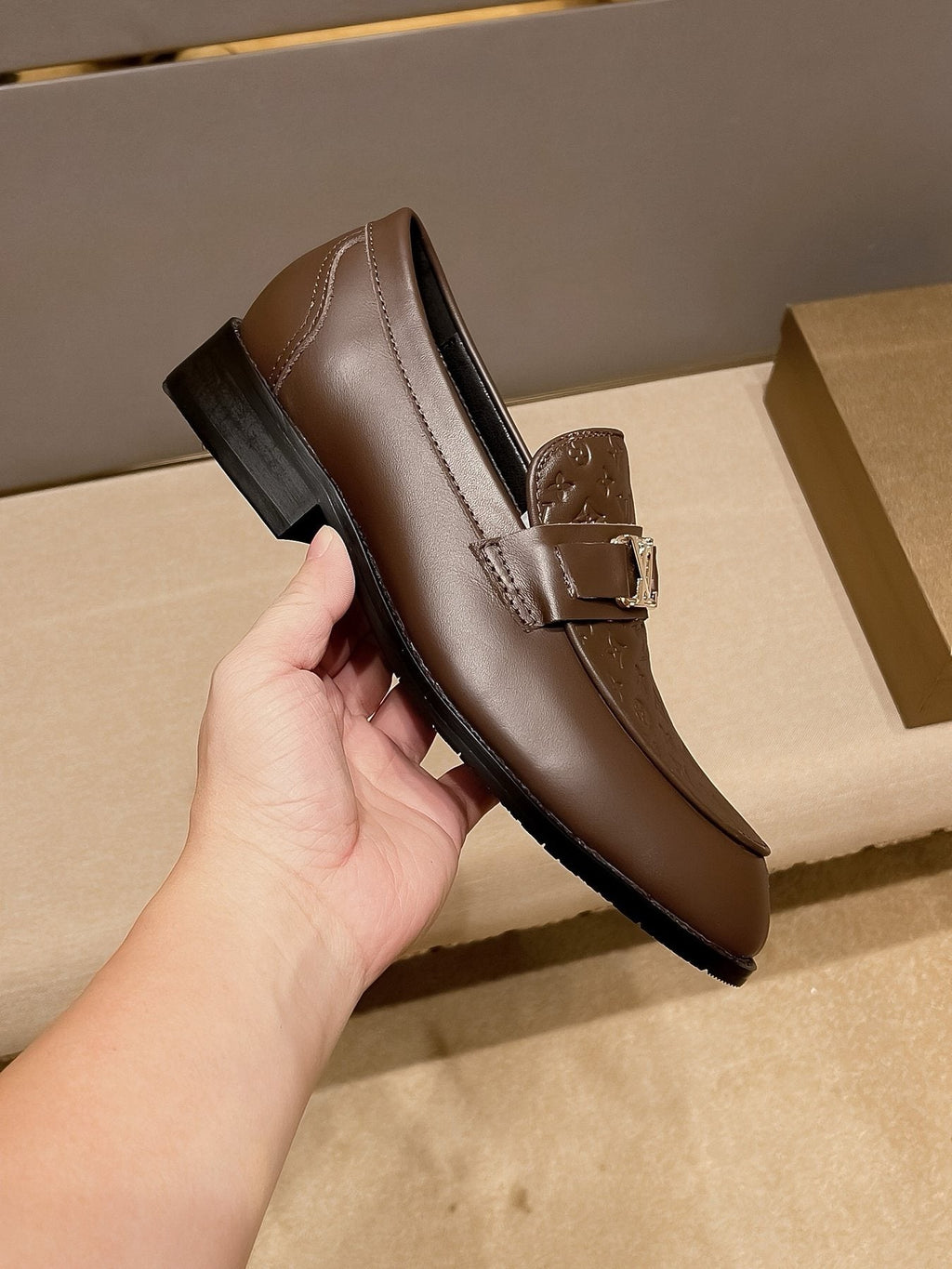 Louis Vuitton Men's Brown Buckle Slip-On Dress Shoes