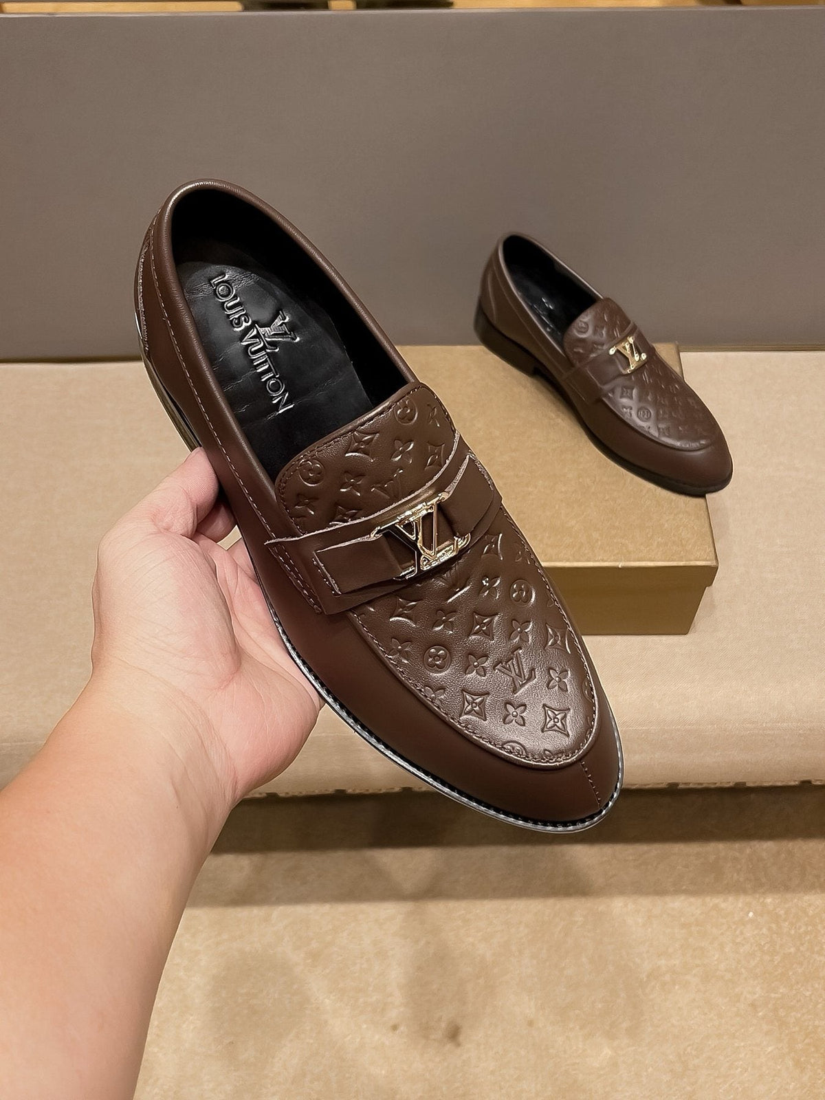 Louis Vuitton Men's Brown Buckle Slip-On Dress Shoes