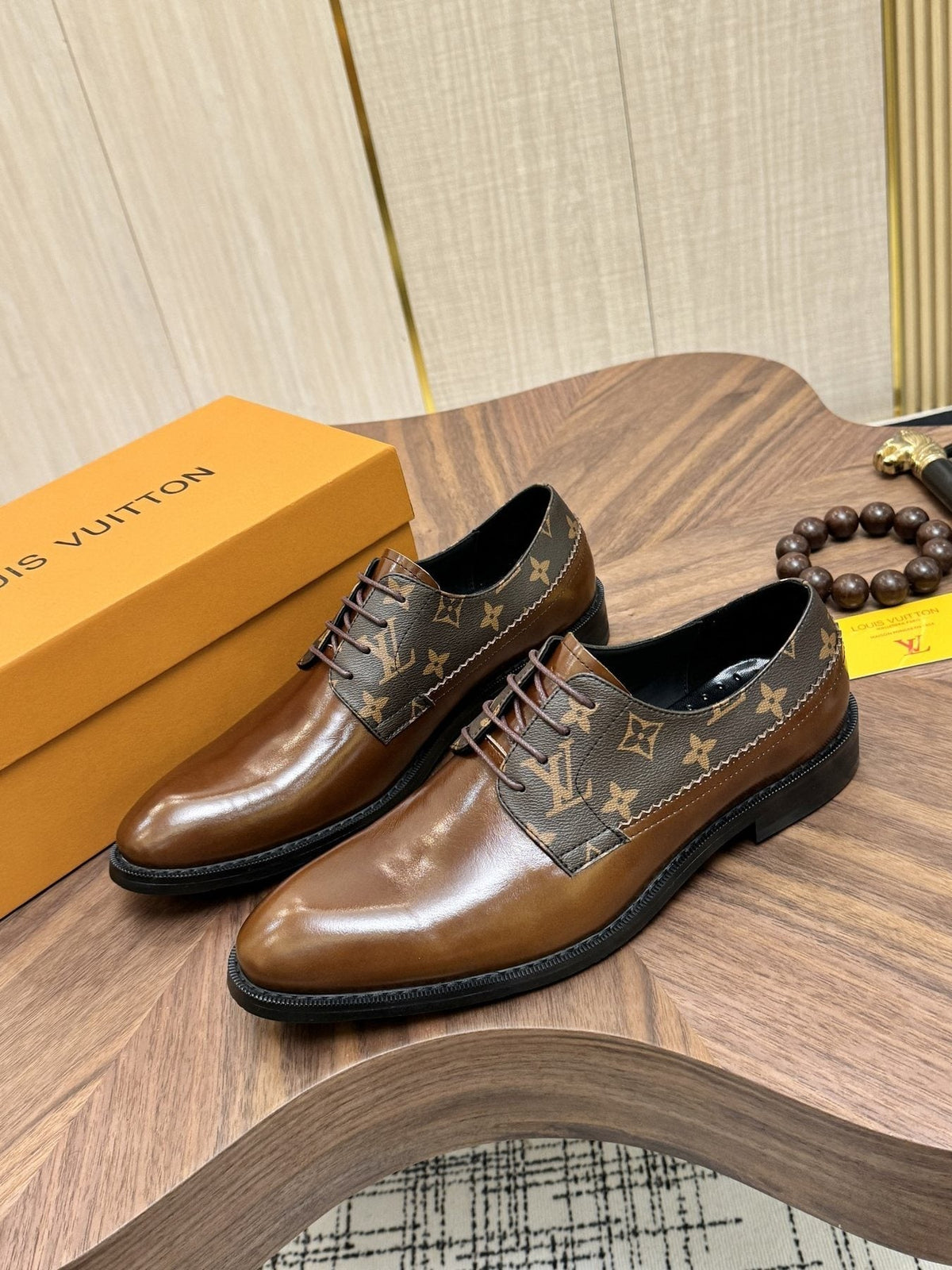 Louis Vuitton Men's Brown Monogram Lace-Up Dress Shoes