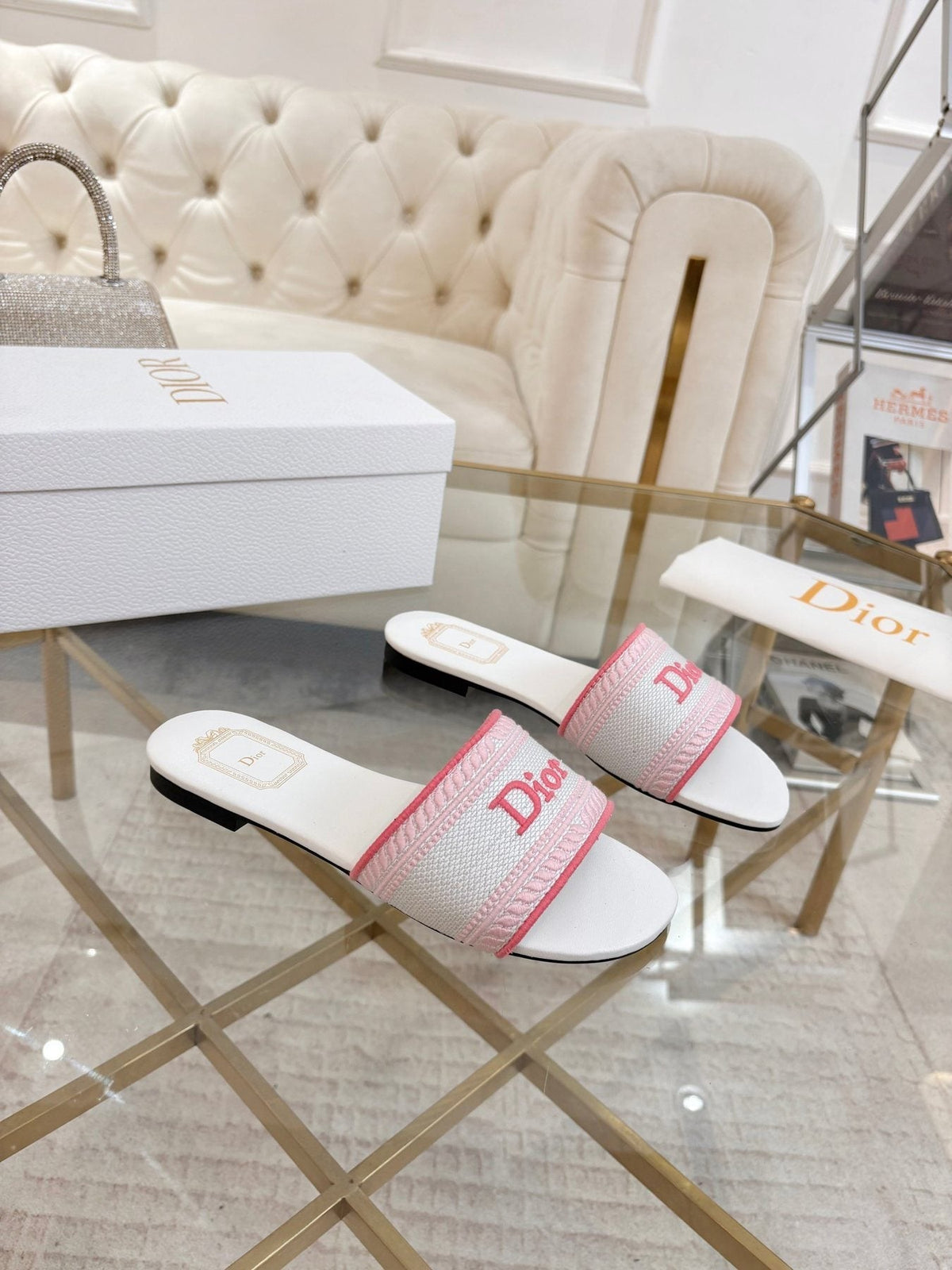 Dior Logo Strap Slide Sandals - Flat Slip-On Construction