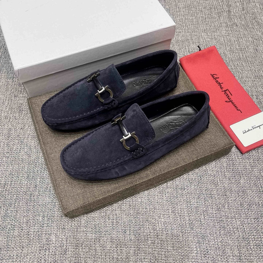 Ferragamo Navy Blue Bit Loafers
