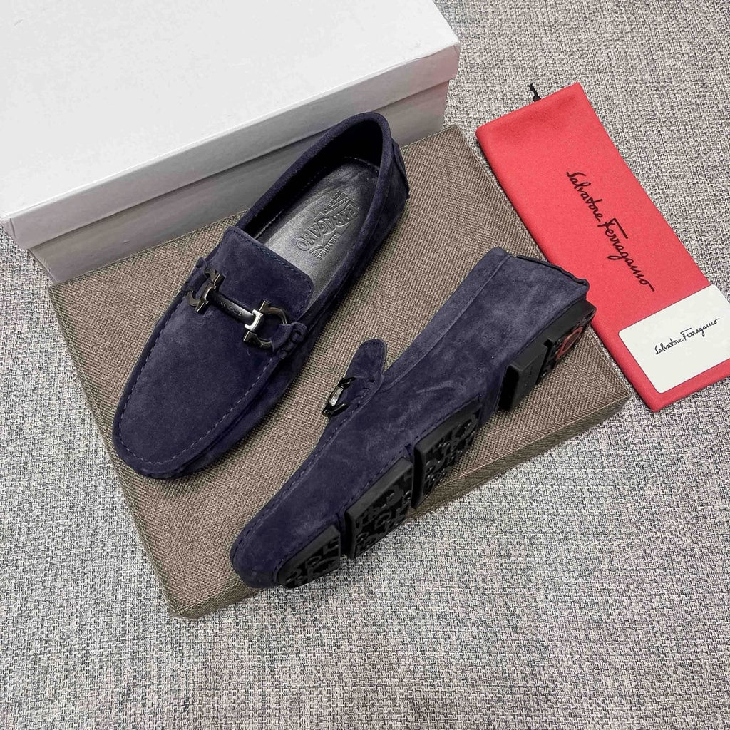 Ferragamo Navy Blue Bit Loafers