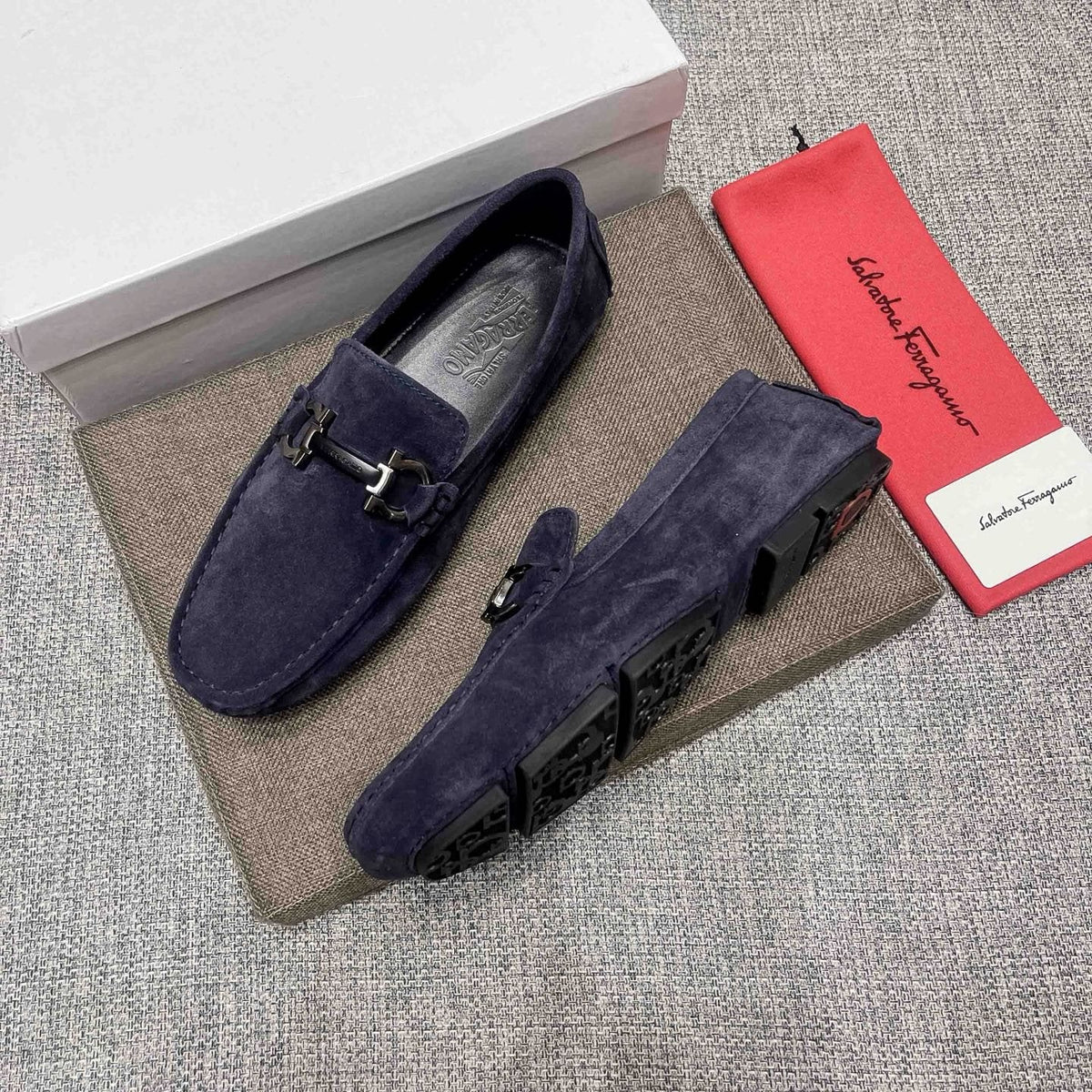 Ferragamo Navy Blue Bit Loafers