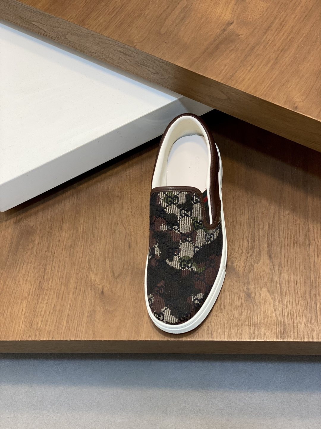 Gucci Brown Floral Slip-On Sneakers