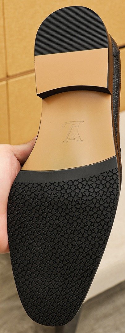 Louis Vuitton Men's Black Textured Buckle Loafers - Stacked Heel