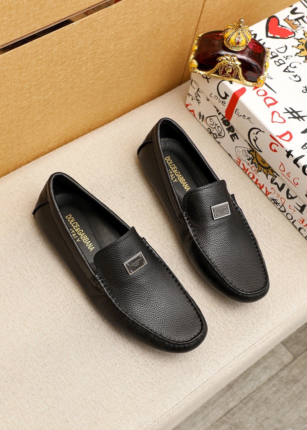 Dolce & Gabbana Men's Black Metal-Accent Slip-On Loafers