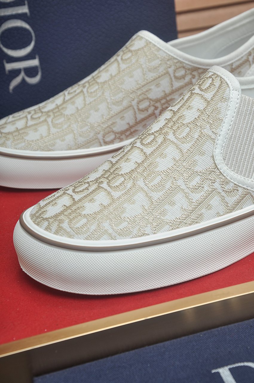 Dior Cream Patterned Slip-On Sneakers