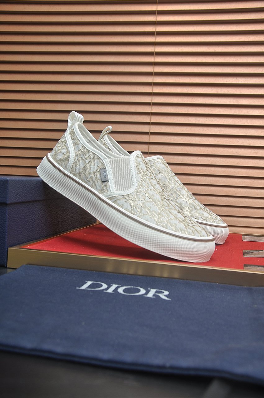 Dior Cream Patterned Slip-On Sneakers