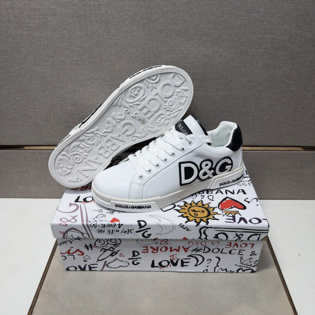 Dolce & Gabbana White Logo Low-Top Sneakers - White With Black Accents