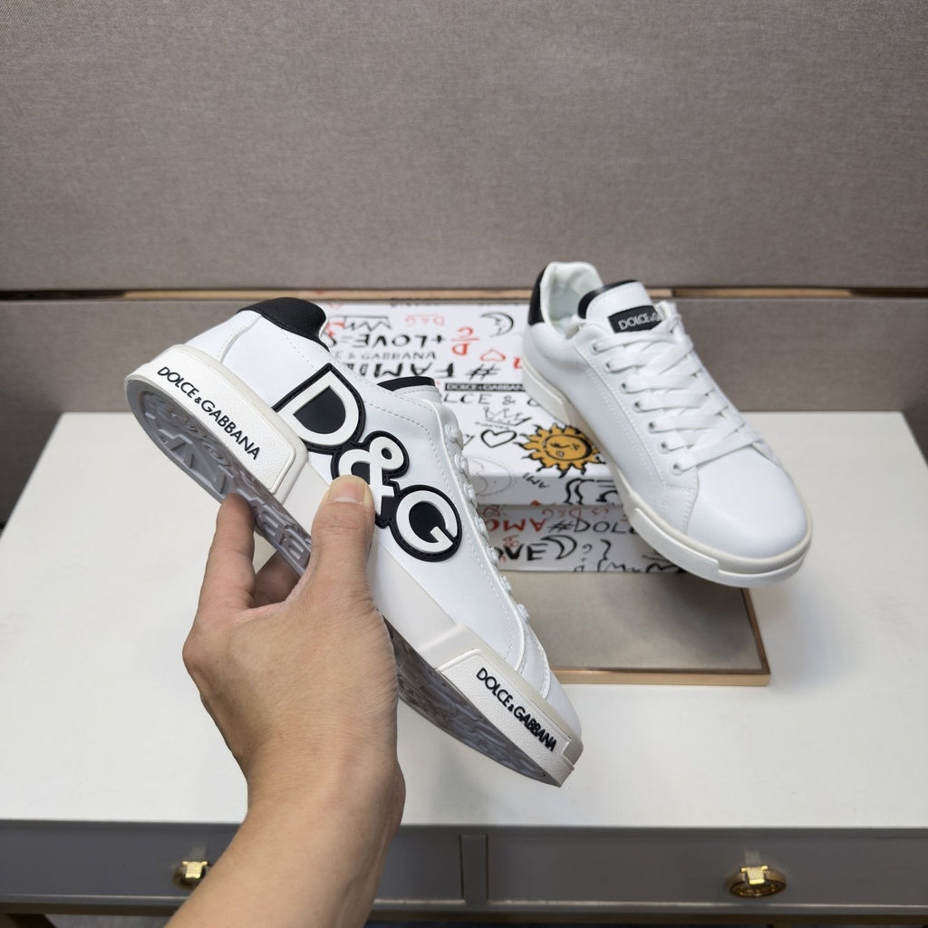 Dolce & Gabbana White Logo Low-Top Sneakers - White With Black Accents