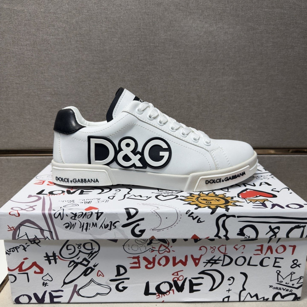 Dolce & Gabbana White Logo Low-Top Sneakers - White With Black Accents
