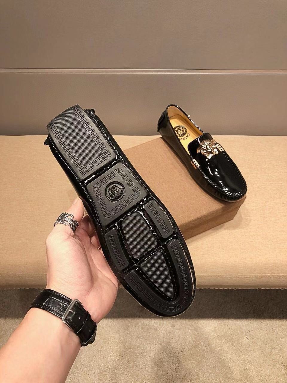 Versace Men's Black Patent Leather Medusa-Style Loafers