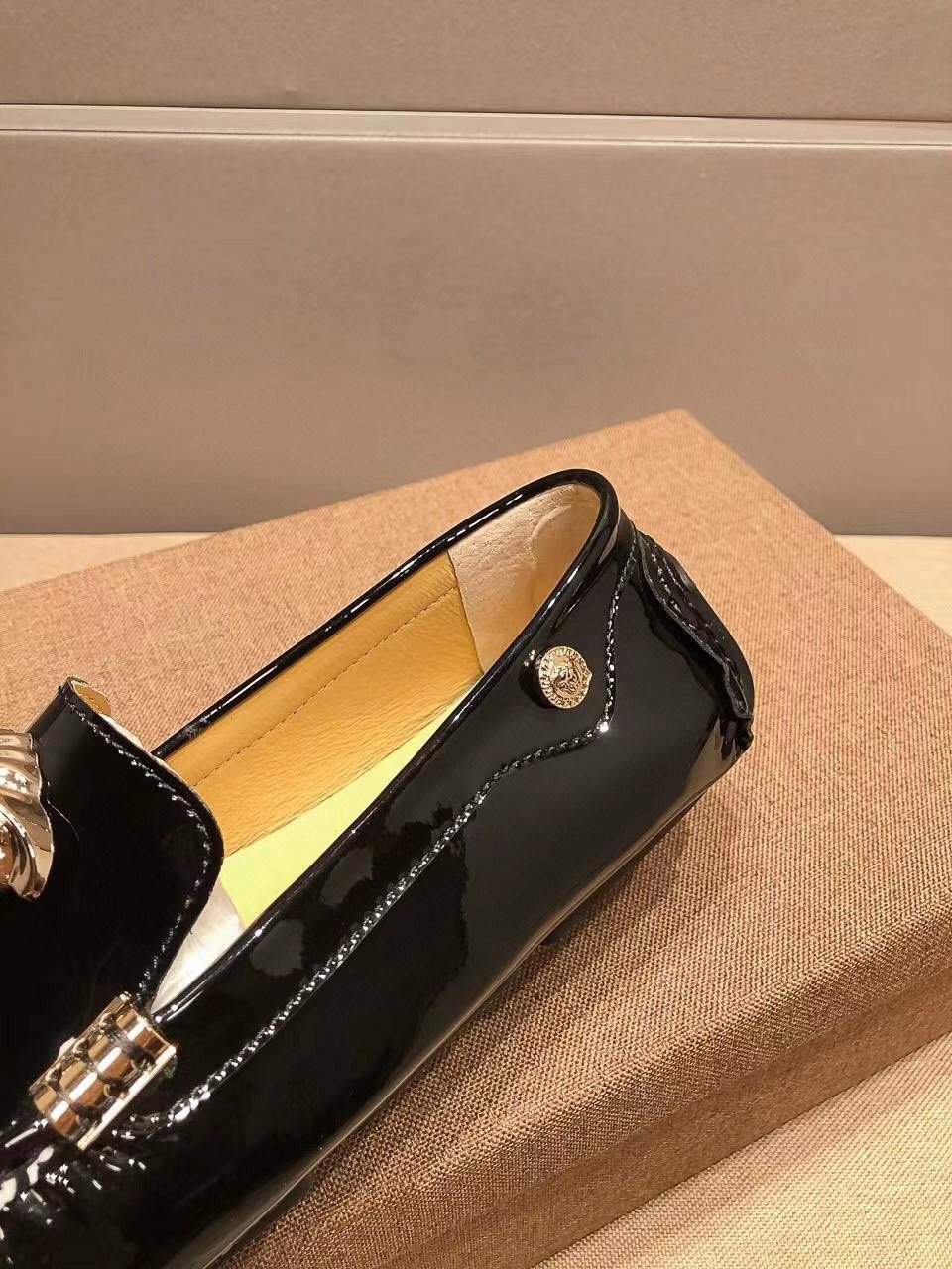 Versace Men's Black Patent Leather Medusa-Style Loafers
