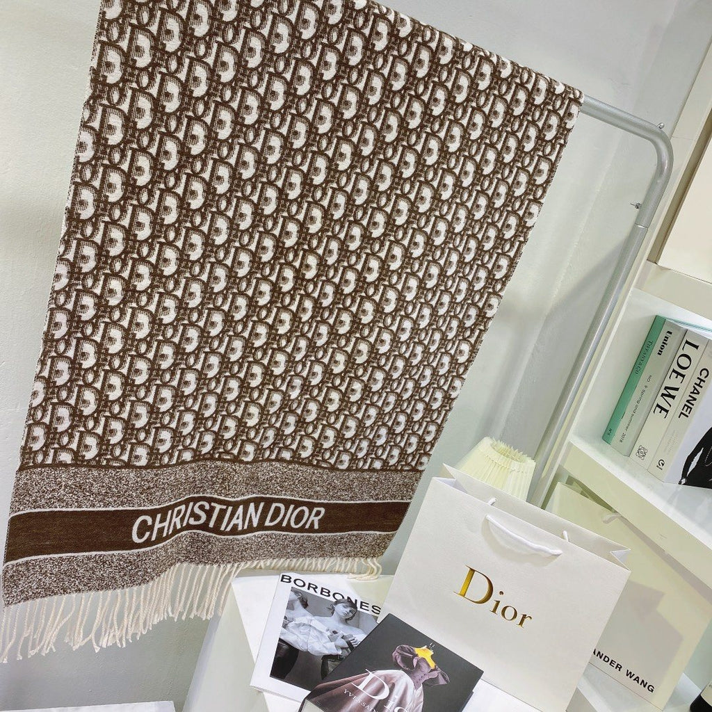 Dior Brown & Ivory Fringed Scarf