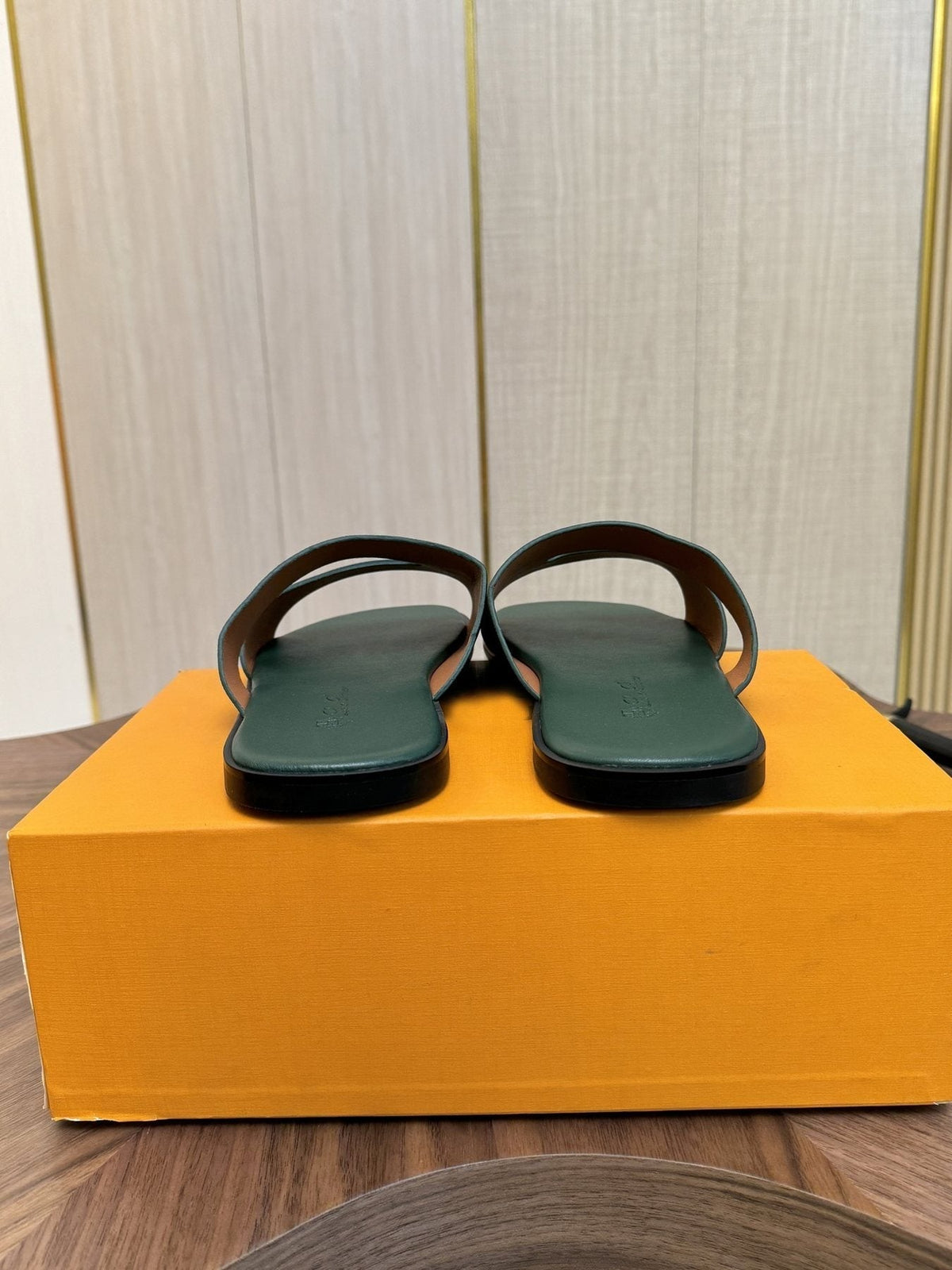 Loro Piana Dark Green Slide Sandals
