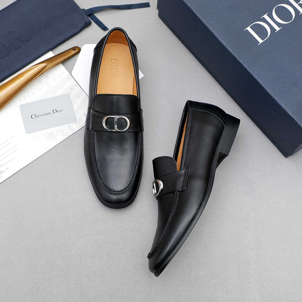 Dior Black Metal-Buckle Loafers