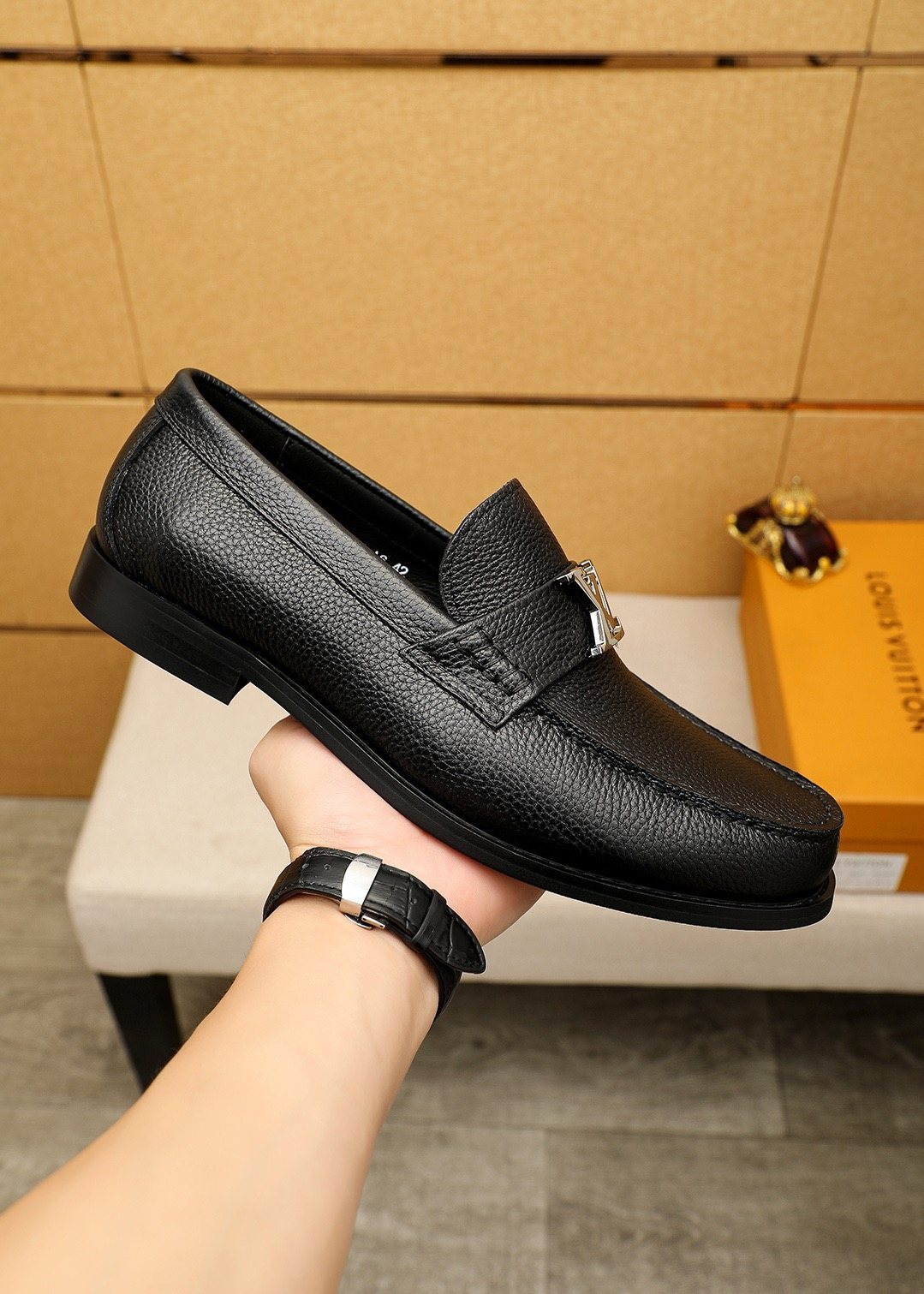 Louis Vuitton Black Pebbled Loafers - Moc-Toe Detailing