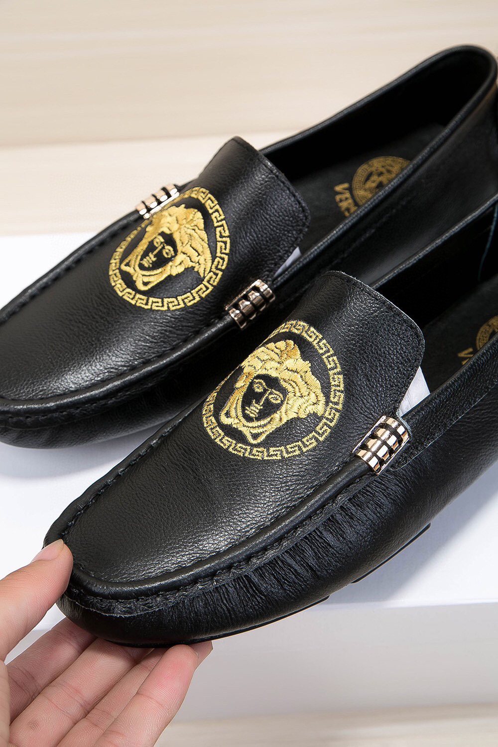 Versace Black Gold Medallion Loafers
