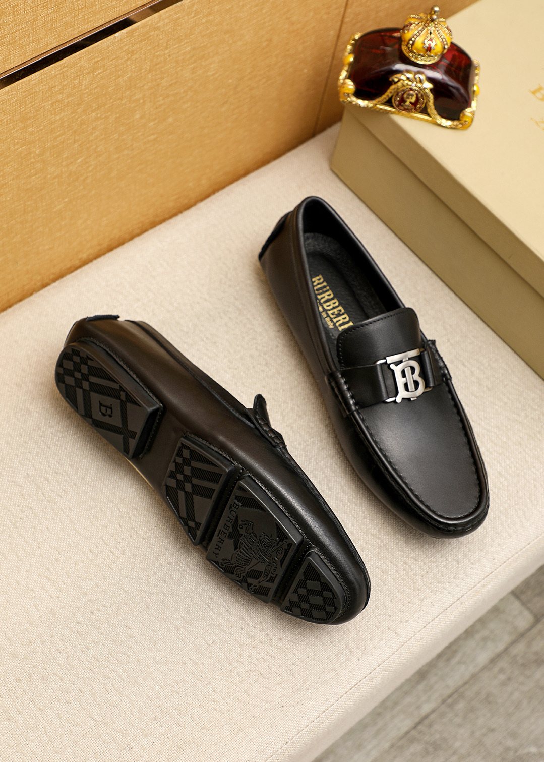 Burberry Black Metal Monogram Loafers