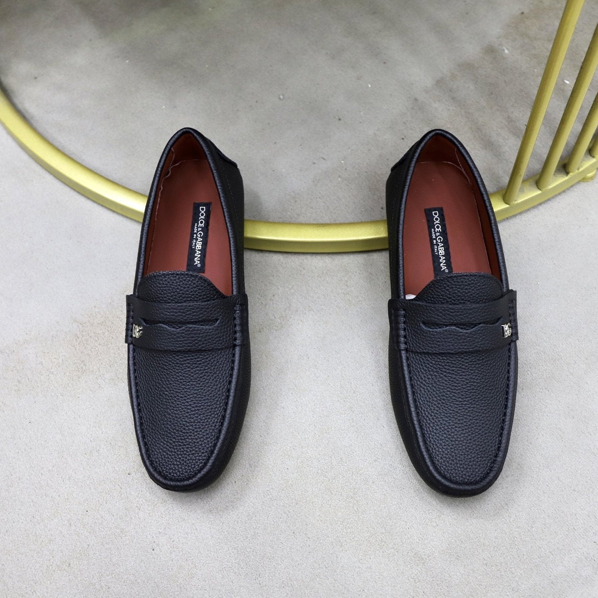 Dolce & Gabbana Men's Black Textured Leather Loafers