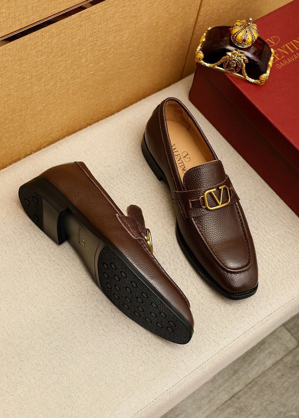 Valentino Gold-Tone V Hardware Loafers